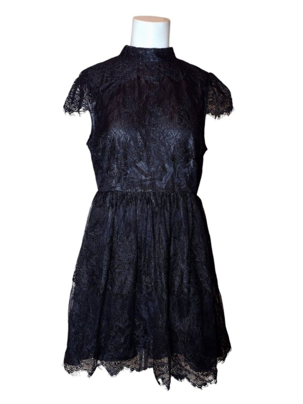 Lace Overlay Fit & Flare Dress L Black Dark Romantic Forever 21 Costume Witchy